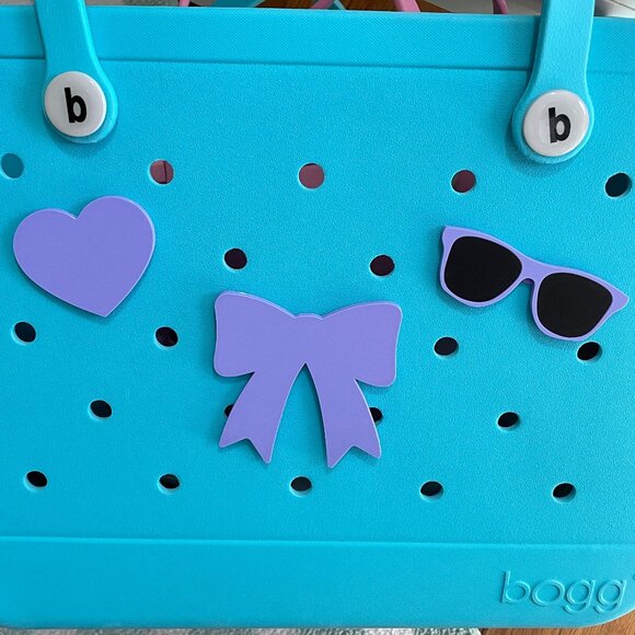 3 Piece Set-Girly Bogg Charms-Bow Sunglasses and Heart Bogg Charms-New! - Picture 1 of 4